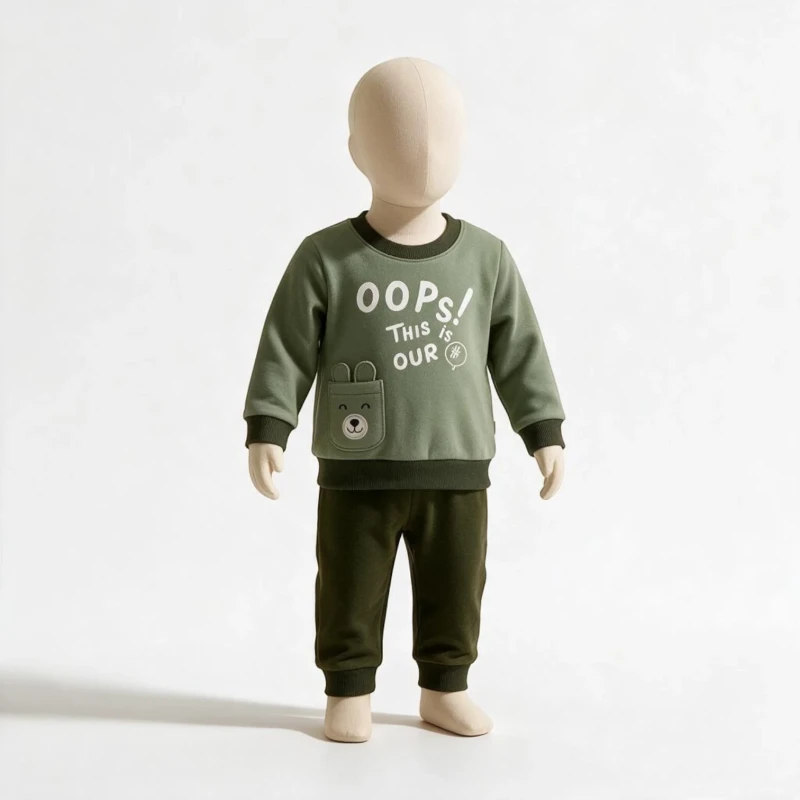 طقم أطفال قطعتين بطبعة دب وحروف OOPS
