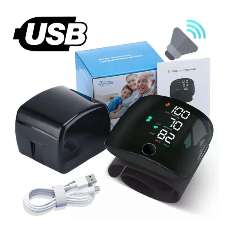 جهاز قياس ضغط الدم للمعصم – ناطق بالعربية وشحن USB
