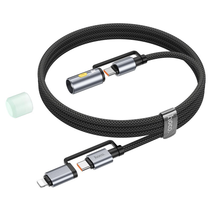 وصلة شحن و نقل معلومات HOCO U137 - تتميز بمدخلين IP و TYPE-C الى TYPE-C - تأتي مع ضوء كشاف صغير