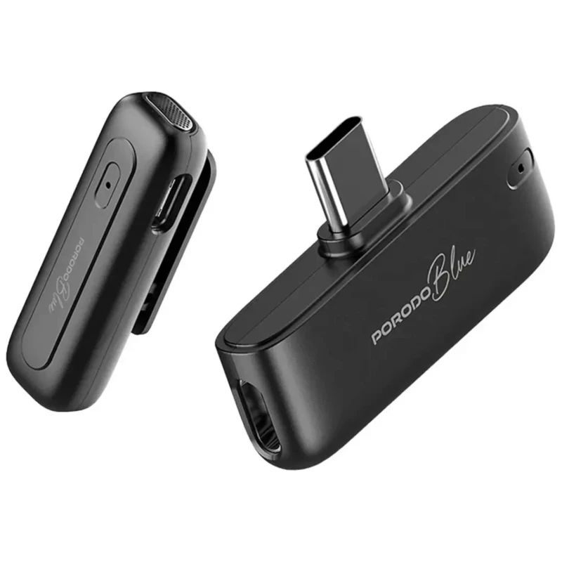 ميكروفون لاسلكي Porodo Blue Clip Mic Pro – طقم ثنائي USB-C اسود