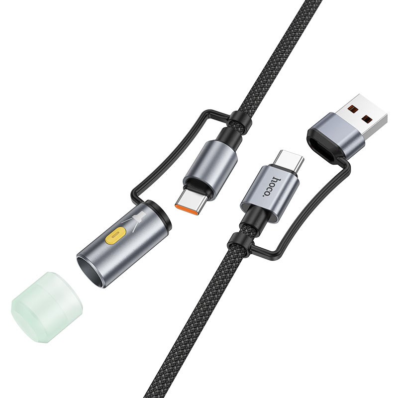 وصلة شحن و نقل معلومات HOCO U137 - تتميز بمدخلين USB و TYPE-C الى TYPE-C - تأتي مع ضوء كشاف صغير