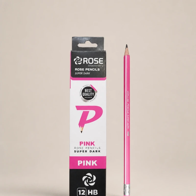 علبة أقلام رصاص روز Pink HB – 12 قلمًا مع ممحاة