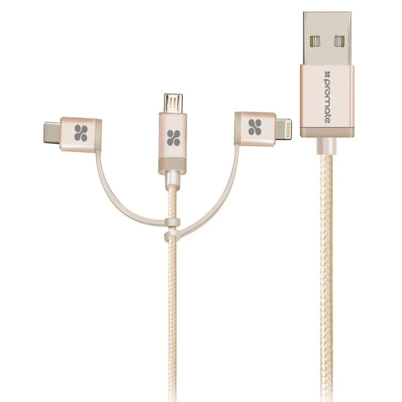 كابل شحن Promate UniLink-Trio – 3 في 1 بطول 1.2 متر