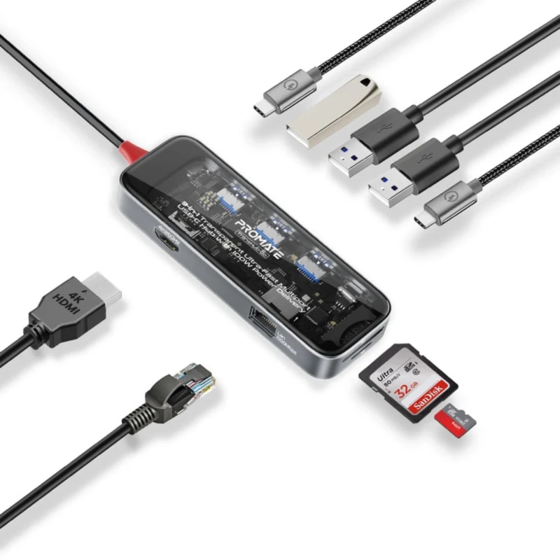 موزع USB-C Promate TransHub-Go – 9 في 1 وشحن PD حتى 100W