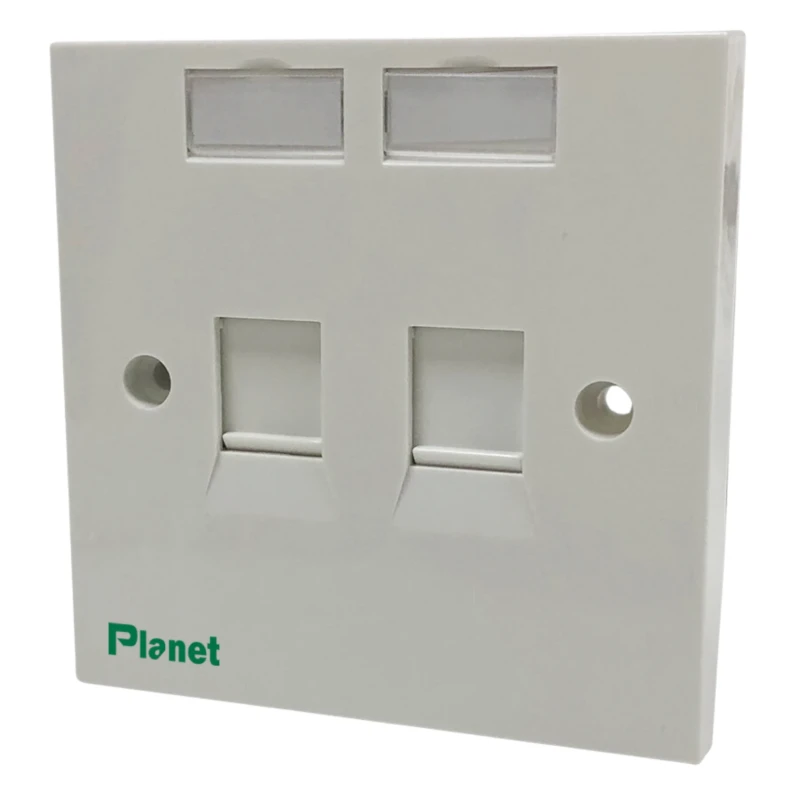 مأخذ شبكة Planet 2 منفذ – مقاس 86 × 86 مم، زاوية 90°، Toolless