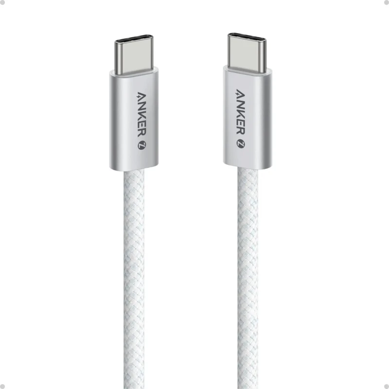 كابل Anker Zolo USB-C – مضفر أبيض 240 واط بطول 3 قدم