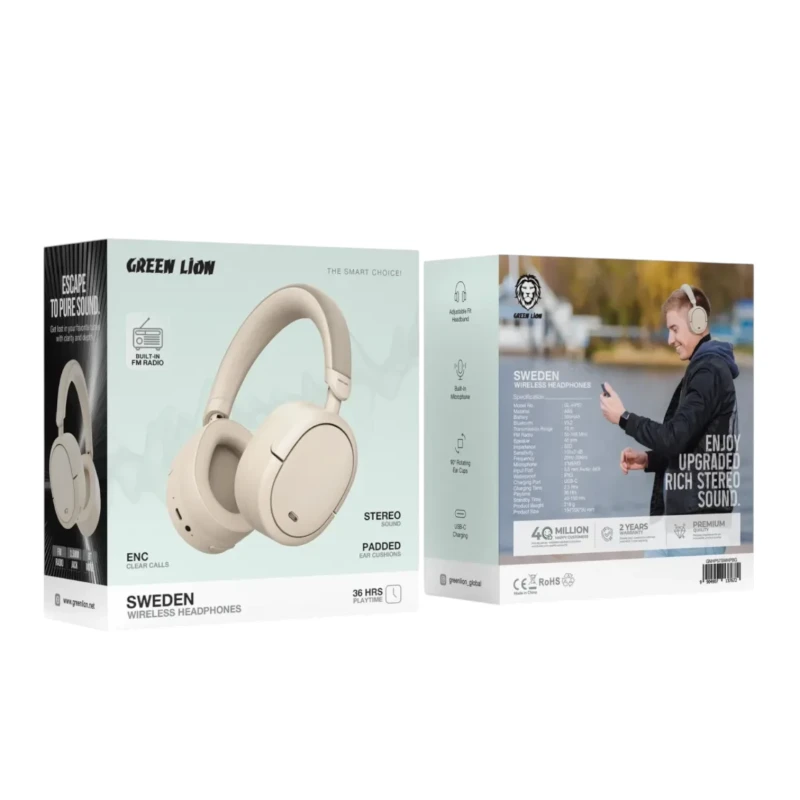 سماعة بلوتوث Green Lion Sweden مع راديو FM وENC – بيج