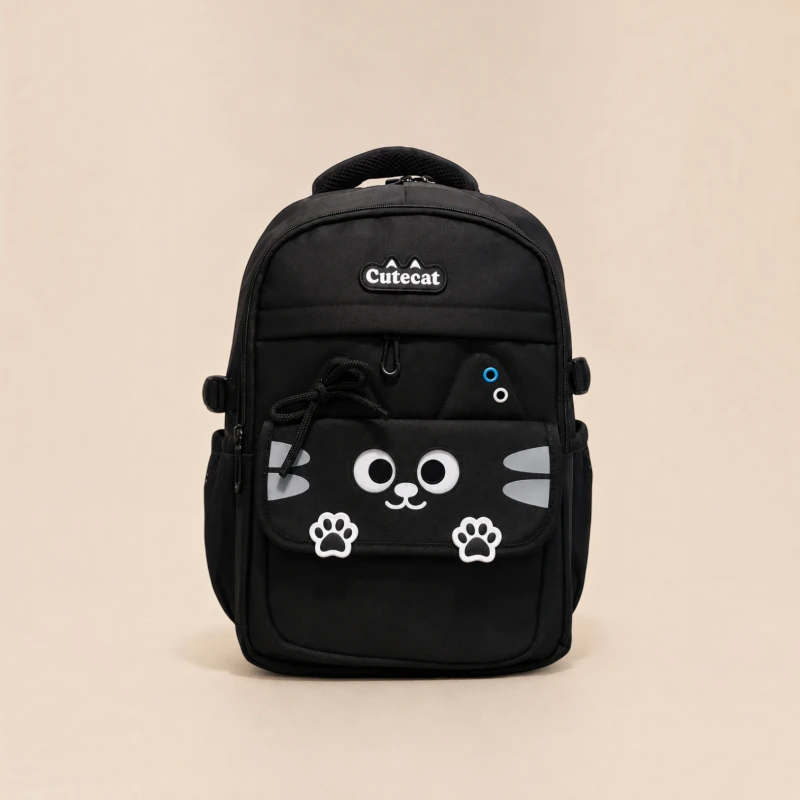 حقيبة ظهر مدرسية Cutecat متعددة الجيوب بتصميم قطة