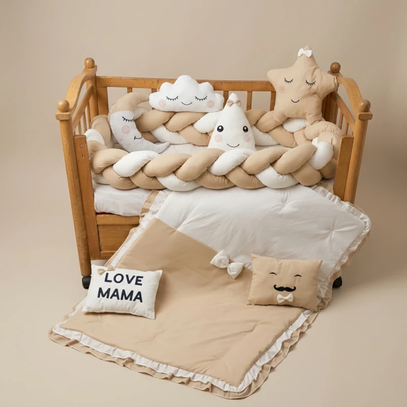 طقم مفروشات سرير أطفال بتصميم نجوم وغيوم – متعدد الألوان